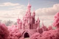 Vibrant Pink princess castle tower. Generate Ai Royalty Free Stock Photo