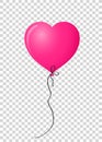 Pink realistic heart shaped helium balloon on transparent Royalty Free Stock Photo