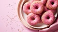 Vibrant Pink Sprinkled Doughnuts: Photorealistic Close-up Photography