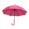 A vibrant pink umbrella with a black frame and j-shaped handle, isolated on a white background, ai generated image isolated on Royalty Free Stock Photo