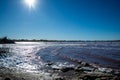 Vibrant Pink Waters of Torrevieja Salt Lake, Spain Royalty Free Stock Photo