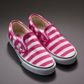 Vibrant Pink And White Striped Vans Slip-on Shoes