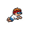 Pixel Art Boy in Action Pose, 8-bit Game Character Royalty Free Stock Photo