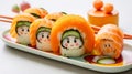 Vibrant Plastic Sushi With Expressive Faces And Carrots For 10-month-old Baby