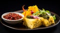 Vibrant plate of spicy dhokla with chutney