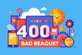 A vibrant and playful digital design illustrates the 400 Bad Request error, featuring various whimsical elements like clouds and Royalty Free Stock Photo