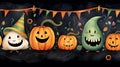 A vibrant and playful Halloween banner featuring cute and whimsical characters such as ghosts, witches, AI generated