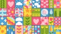 Cute Colorful Pattern, Hearts, Flowers, Clouds, Stars Background Royalty Free Stock Photo