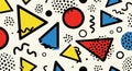 Retro Memphis Style Geometric Pattern with Primary Colors and Shapes Royalty Free Stock Photo