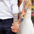 Vibrant and Playful Temporary Tattoos at a Wedding Celebration