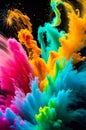 Colored powder flying in the air on a black background.