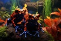 Vibrant poison dart frogs in tropical rainforest h