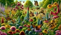 Vibrant Pollinator Garden with Native Plants and Wildlife Illustration. Created with generative AI