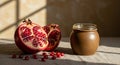 Vibrant pomegranate and ceramic jar still life Royalty Free Stock Photo