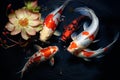 Vibrant Pond goldfish lotus. Generate Ai