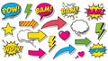 Vibrant Pop Art Comic Elements Set with Speech Bubbles, Arrows, and Symbols Royalty Free Stock Photo
