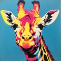 Vibrant Pop Art Giraffe With Blue Background