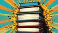 Vibrant Pop Art Stack of Books with Dynamic Burst Background Royalty Free Stock Photo
