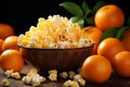 Vibrant Popcorn orange snack. Generate Ai