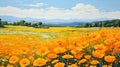 Vibrant Poppy Field Oil Painting Inspired By Paul Corfield And Joong Keun Lee Royalty Free Stock Photo