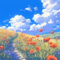 Vibrant Poppy Field Pathway - A Journey to Remember