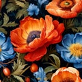 Vibrant poppy flower blooms seamless pattern in top view, ideal for creative projects