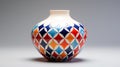 Colorful Okuda San Miguel Style Vase With Blue And White Porcelain
