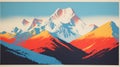 Bold Lithographic Mountain Sunrise In Whistlerian Color Blocking