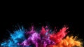Vibrant Powder Color Explosion: Dynamic Burst of Energy on Black Background, Generative AI