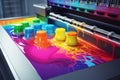 Vibrant Printer color splashes paints. Generate Ai Royalty Free Stock Photo