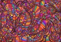 Vibrant psychedelic colorful surreal background. Bright colors abstract texture, maze of ornaments. Vector hand drawn