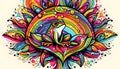 A vibrant psychedelic illustration features a stylized frog sitting Royalty Free Stock Photo