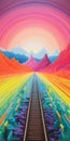 Psychedelic Train Track Painting With Vibrant Colors And Calming Symmetry