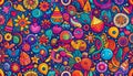Vibrant Psychedelic Pattern with Abstract Shapes and Flowers Royalty Free Stock Photo