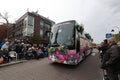 Vibrant public transport bus decorated with flowers at the Flower Parade Bollenstreek
