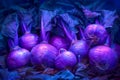 Vibrant Purple Cabbages with Leafy Textures and Moody Lighting in Artistic Food Photography