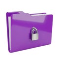 Purple file folder secured with a silver padlock isolated on white background Royalty Free Stock Photo
