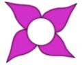 Vibrant purple four-petaled flower icon with a central white circle. Royalty Free Stock Photo