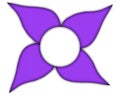 Vibrant purple four-petaled flower icon with a central white circle on white. Royalty Free Stock Photo