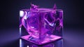 A vibrant purple glass cube with liquid splashing out, creating a mesmerizing display of colors. Generative ai