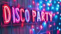 Vibrant purple neon DISCO sign in retro 90s style glowing maximalist background Royalty Free Stock Photo