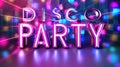 Vibrant purple neon DISCO sign in retro 90s style glowing maximalist background Royalty Free Stock Photo