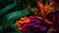 Vibrant purple petals adorn tropical rainforest flowers generated by AI