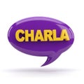 A vibrant purple speech bubble with the word charla written in bold yellow letters Royalty Free Stock Photo