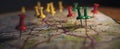 The vibrant pushpins marking locations on a detailed geographical map..AI generated image Royalty Free Stock Photo