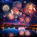 Vibrant Pyrotechnic Display: Awe-inspiring Fireworks Lighting Up the Night Sky Royalty Free Stock Photo