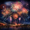 Vibrant Pyrotechnic Display: Awe-inspiring Fireworks Lighting Up the Night Sky Royalty Free Stock Photo