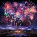 Vibrant Pyrotechnic Display: Awe-inspiring Fireworks Lighting Up the Night Sky Royalty Free Stock Photo