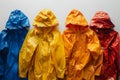 Vibrant Quartet of Rainwear: Minimalist & Durable. Concept Rainy Day Fashion, Stylish Raincoats,