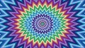 Vibrant radial psychedelic starburst graphic with intense concentric zigzag lines. Royalty Free Stock Photo